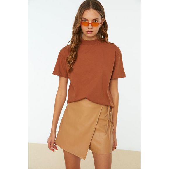 NWT Trendyol Women Regular Standing collar Knit T-Shirt - Picture 4 of 13